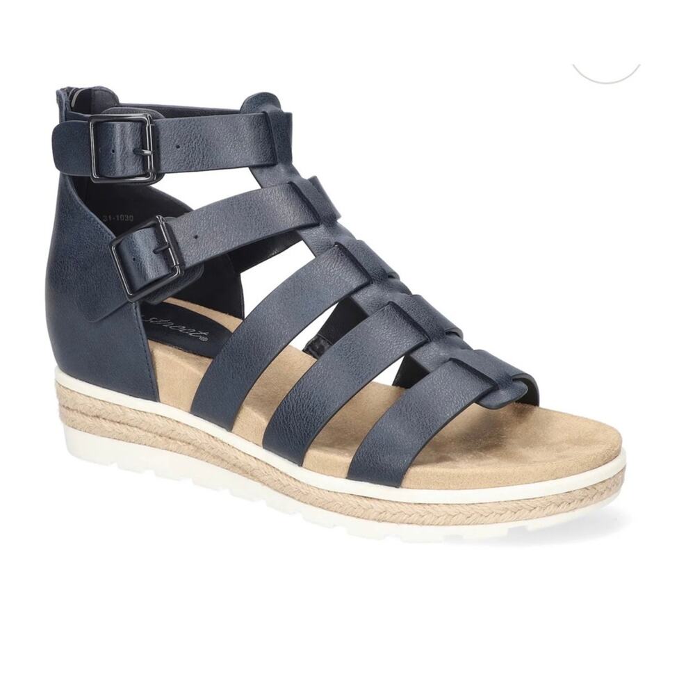 Easy Street Women's Simone Zip Wedge Gladiator Core Comfort Navy Sz 6M